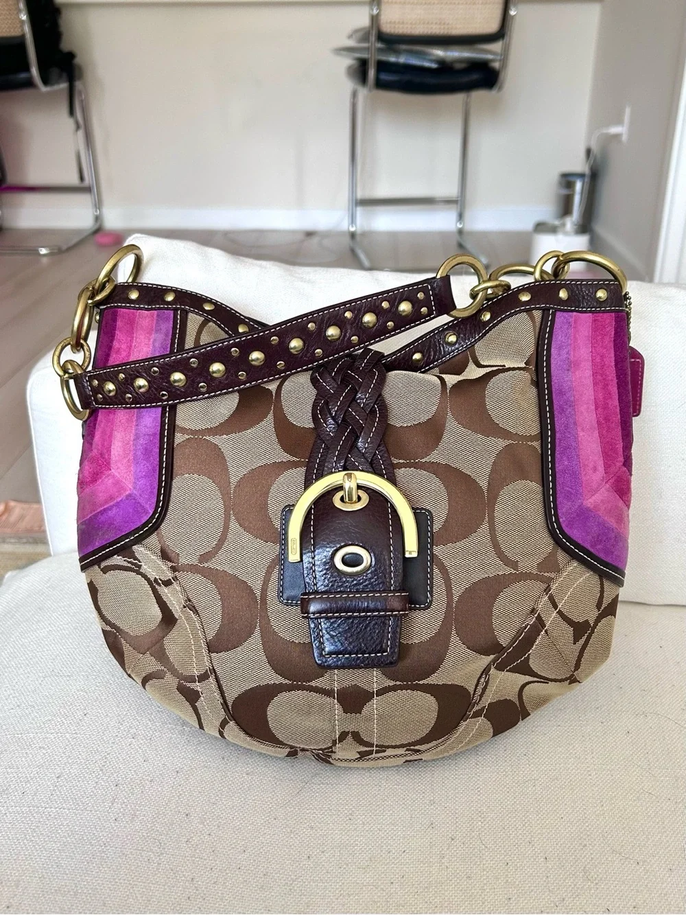 Rare Y2K Coach Signature Soho Bag w/ Pink Suede